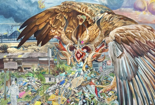 Placeholder for Alejandro Galván Las Estrellas me iluminan al revés 2022 Watercolor pencil and ink on wood 180 x 244 cm Image by Gert Jan van Rooij