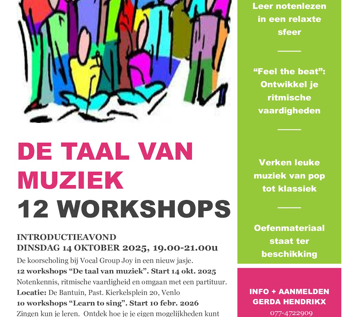 25 5 Flyer DE TAAL VAN MUZIEK 12 workshops bij V G JOY