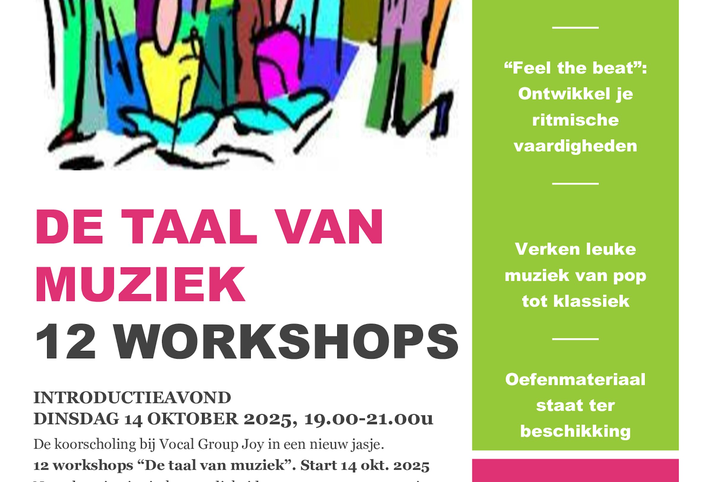 25 5 Flyer DE TAAL VAN MUZIEK 12 workshops bij V G JOY